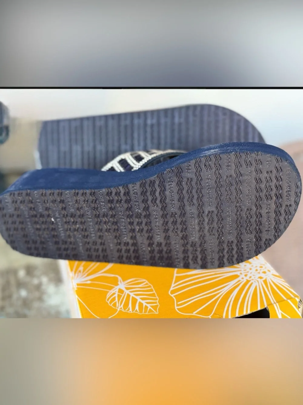 Yellow box Wedge Thong Sandals with Blue Crystal Embellishment - Ladies - Picture 3 of 3